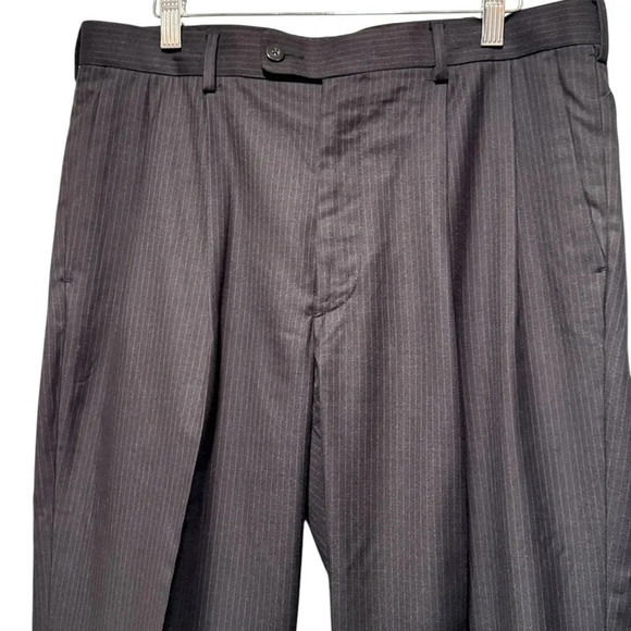 🍀2/$22 Axist 34x32 Pleated Front Pinstriped Cuffed Hem Black Dress Pants Mens - Picture 3 of 12